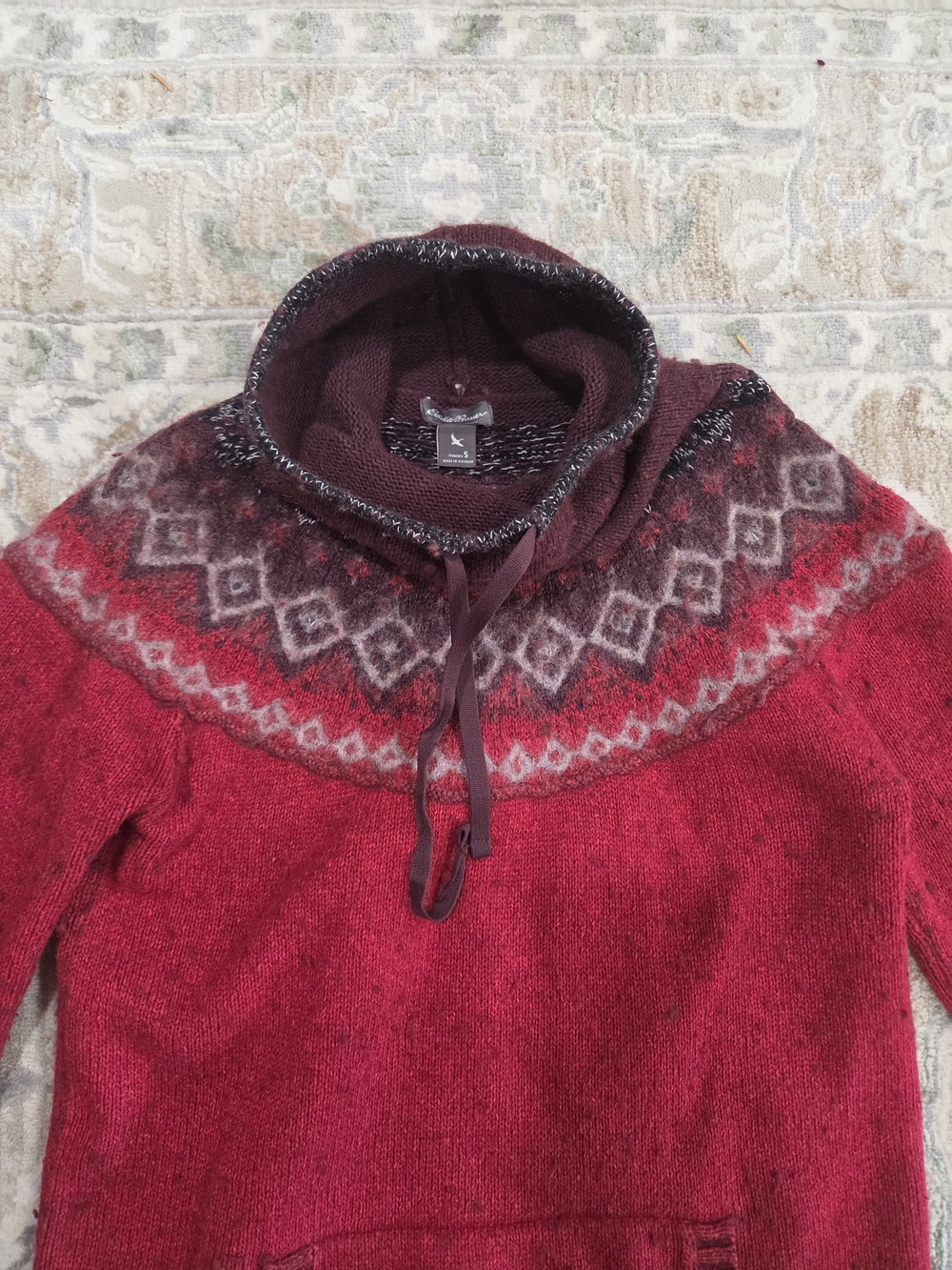 Eddie Bauer Fair Isle Cowl Neck Knit Sweater Red Burgundy Women’s Size S